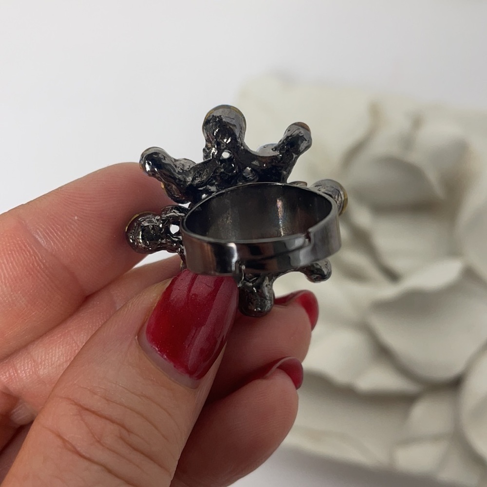 Adjustable Ring Blue Cluster Rhinestones - Picture 4 of 8